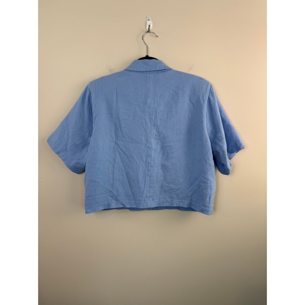 Abercrombie & Fitch Line-Blend Short Sleeve Cropped Blazer Blue Women's Large - Picture 2 of 5